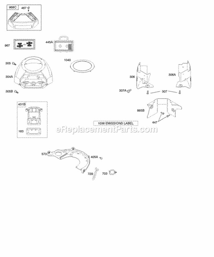Air Cleaner Blower Housing Diagram and Parts List for 445977-1092-B1  Briggs and Stratton Engine
